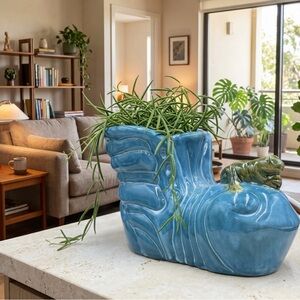 Turquoise Ceramic Frog Barrel Planter - 12” Large Glazed Pottery Indoor Outdoor